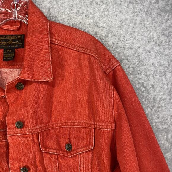 ❤️ Eddie Bauer Womens M Petite Red Denim Trucker Jacket Vintage Seattle ❤️ - Picture 6 of 9